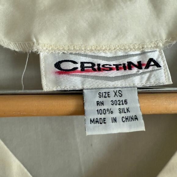 90s Vintage CHRISTINA | Cream Lightweight Silk Taffeta Tunic Top Extra Small - Picture 3 of 6